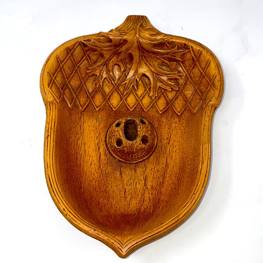Vintage Faux Wood Acorn Shaped Nut Dish with Nut Tool‎ Holder in Center